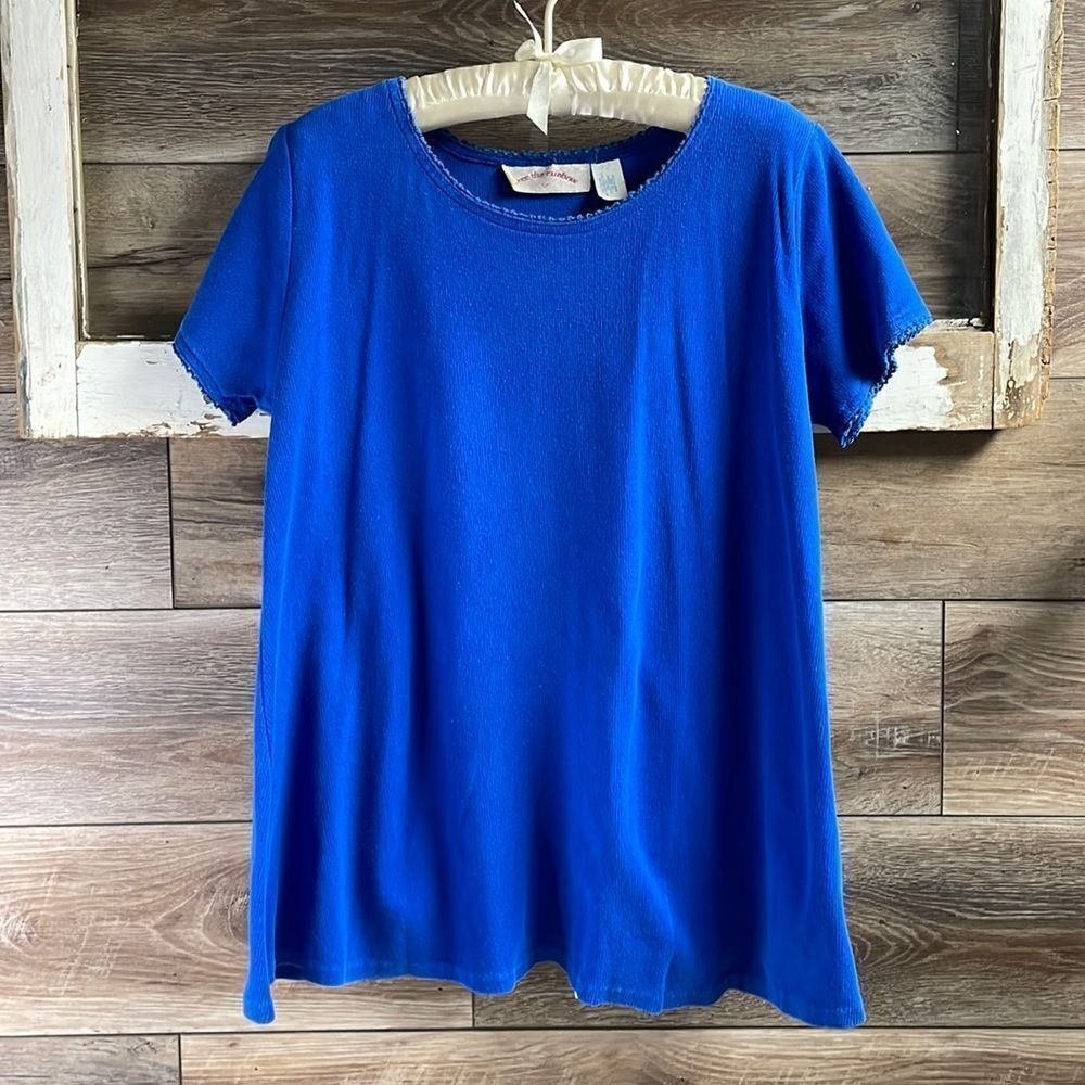 Over The Rainbow Maternity Top, Size Large, Blue